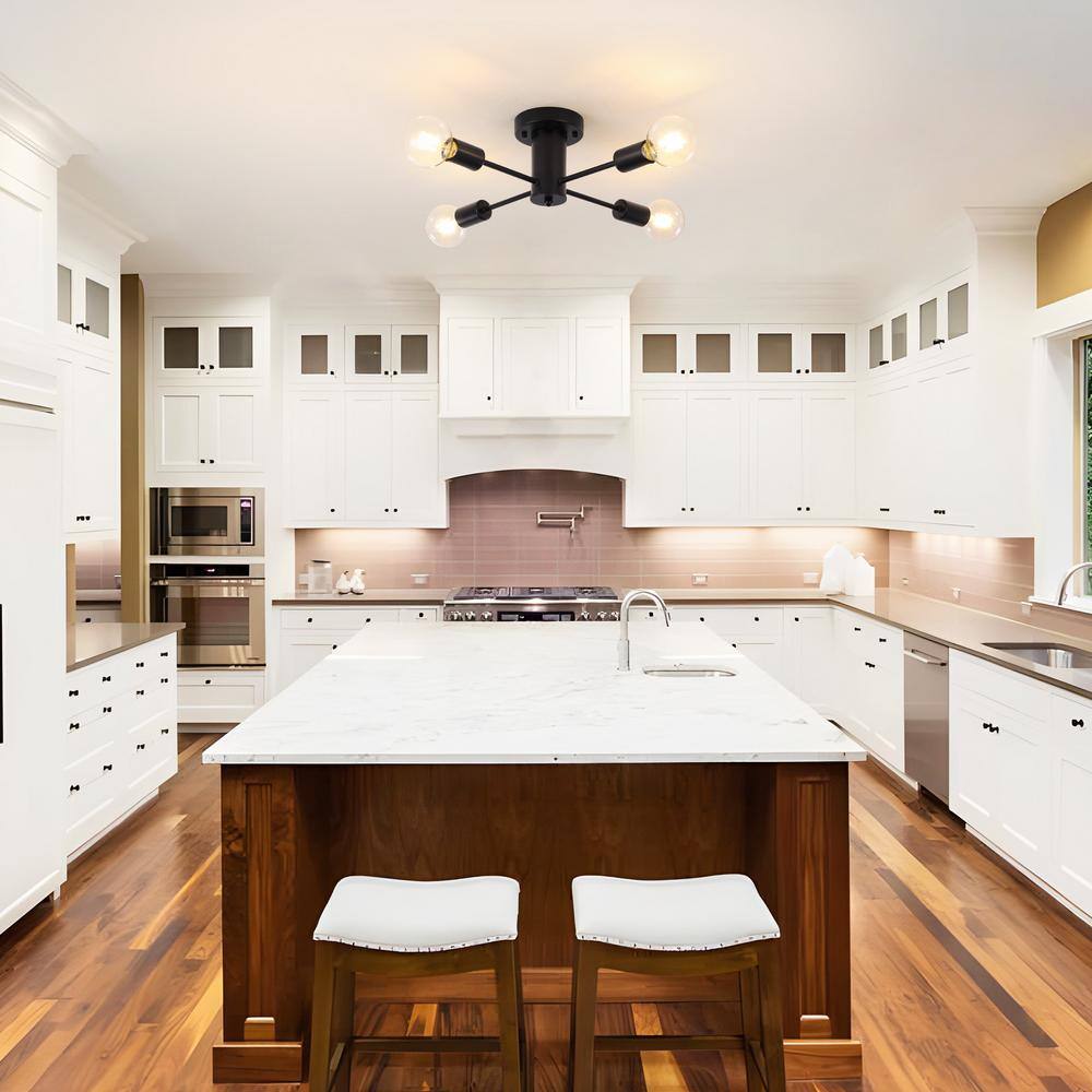 17.5 in. 4-Light Black Sputnik Transitional Flush Mount Ceiling Lights - Hercitys