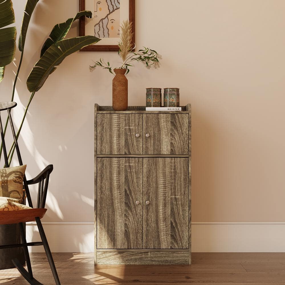 23.6 in. W x 10.6 in. D x 39.3 in. H in Dark Oak Wood Ready to Assemble Floor Kitchen Cabinet Door Cupboard Sideboard - Hercitys