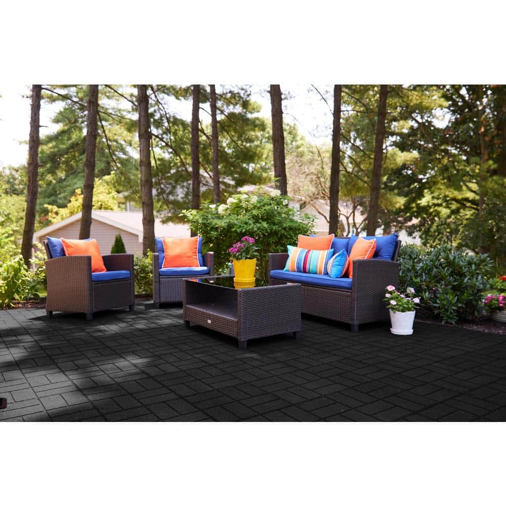 16 in. x 16 in. x 5/8 in. Black SmartLoc Rubber Paver (9-Pack) - Hercitys
