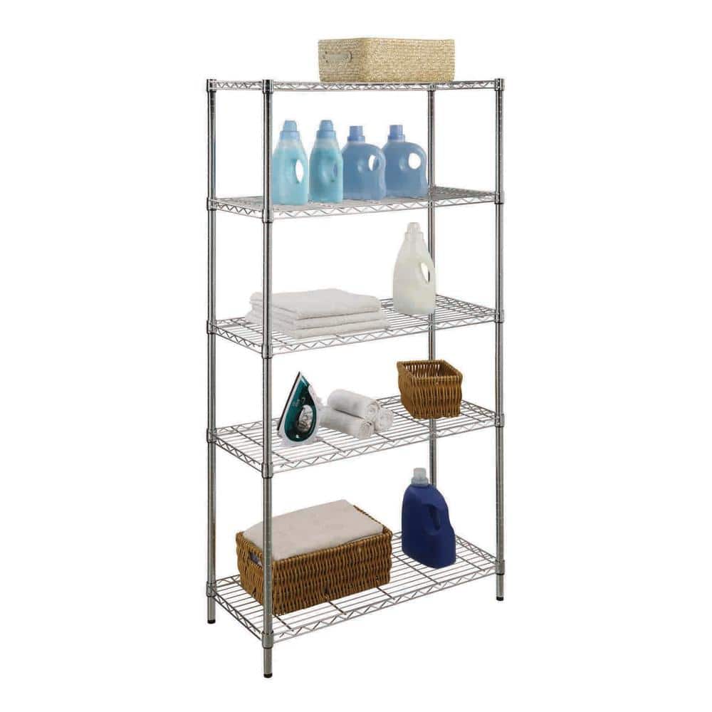 5-Tier Steel Wire Shelving Unit in Chrome (36 in. W x 72 in. H x 16 in. D) - Hercitys