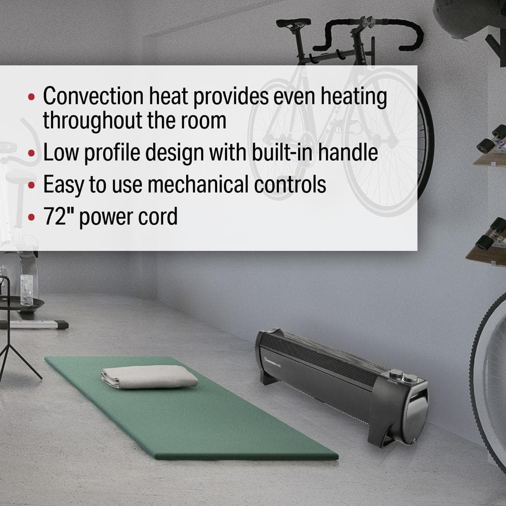 27 in. 750-Watt/1500-Watt Convection Baseboard Electric Heater with Wire Heating Element - Hercitys