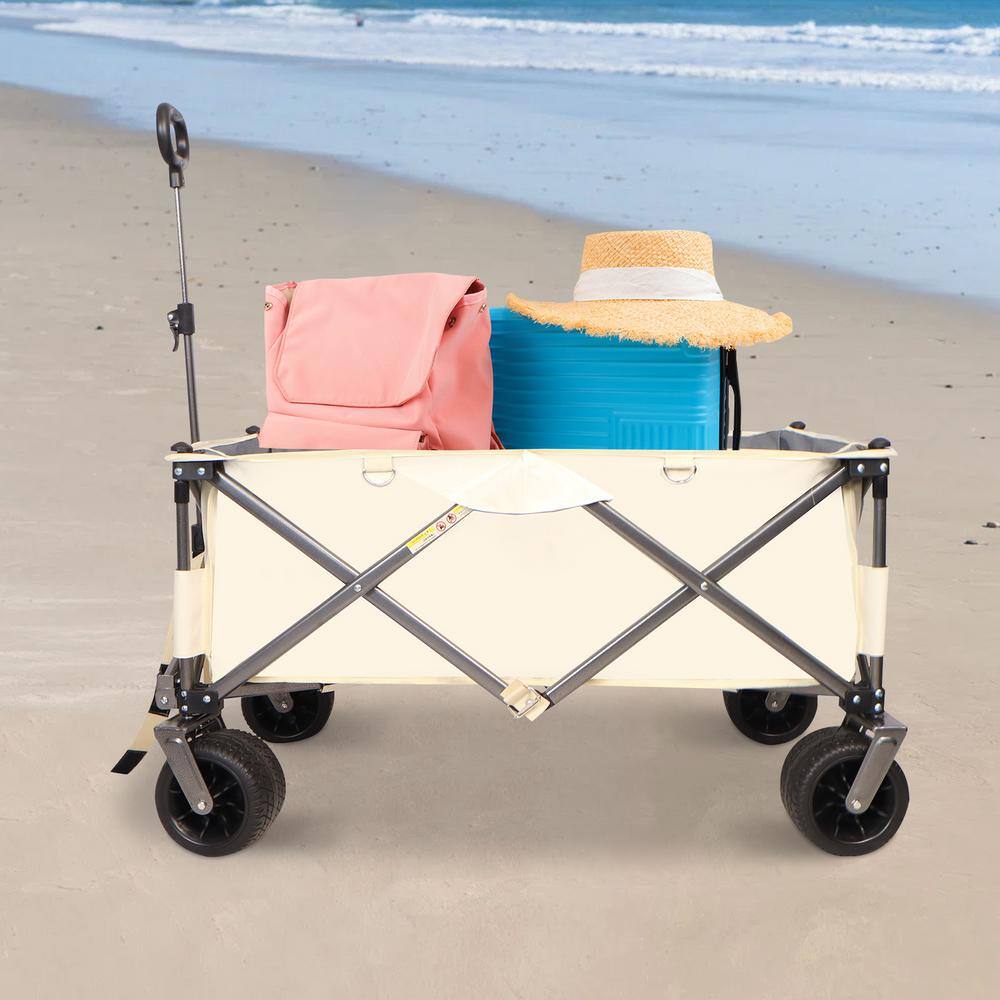28 cu. Ft. Fabric Garden Cart 300 lbs. Capacity Folding Utility Wagon Beach Serving Shopping Trolley in White - Hercitys
