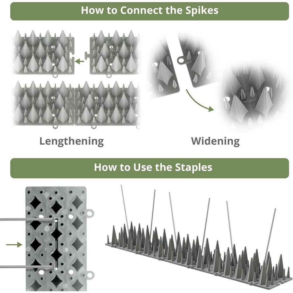 12 in. x 2.1 in. Plastic Bird Spikes Deterrent, 20 ft. 3200 Spikes to Keep Birds Away and Deter Barn Swallows (20-Pack) - Hercitys