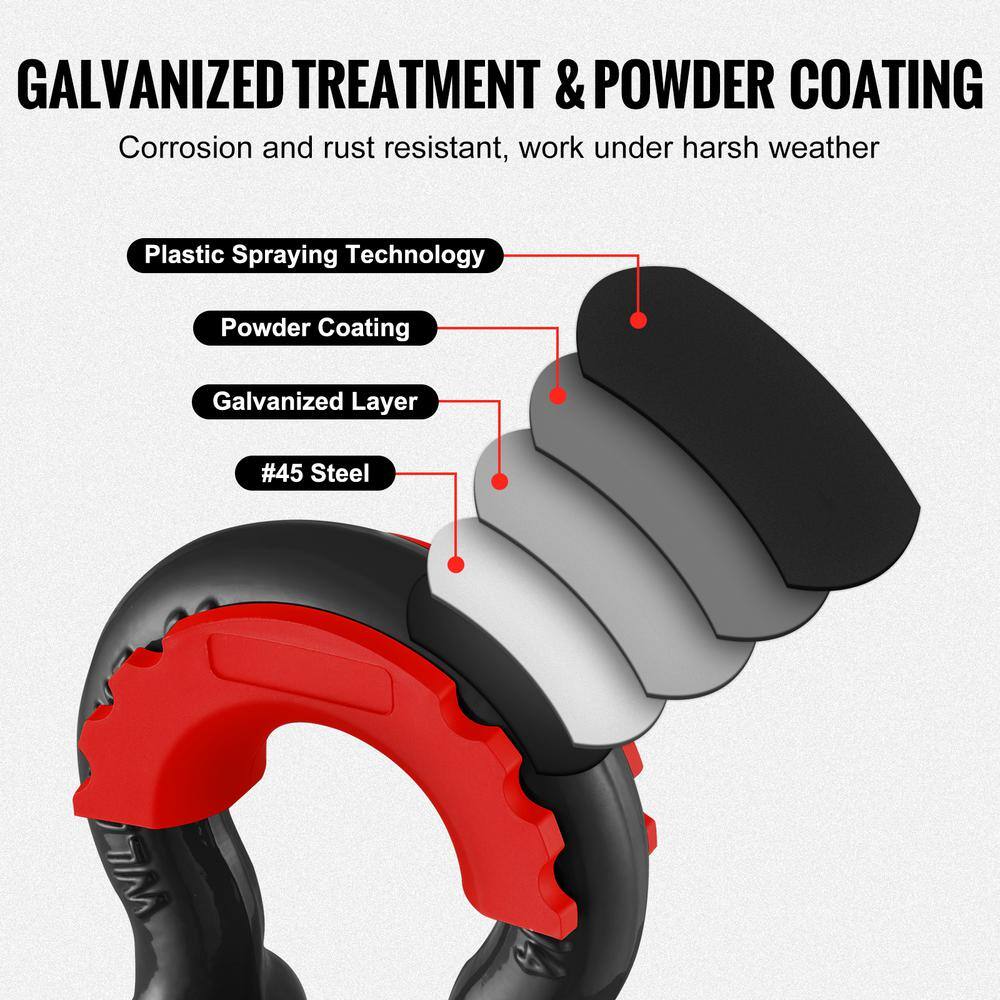 2 Pack 3/4 in. D-Ring Shackle Steel Tow Rope 28.5 T Break Strength Heavy Duty Off Road Vehicle Cables Black - Hercitys