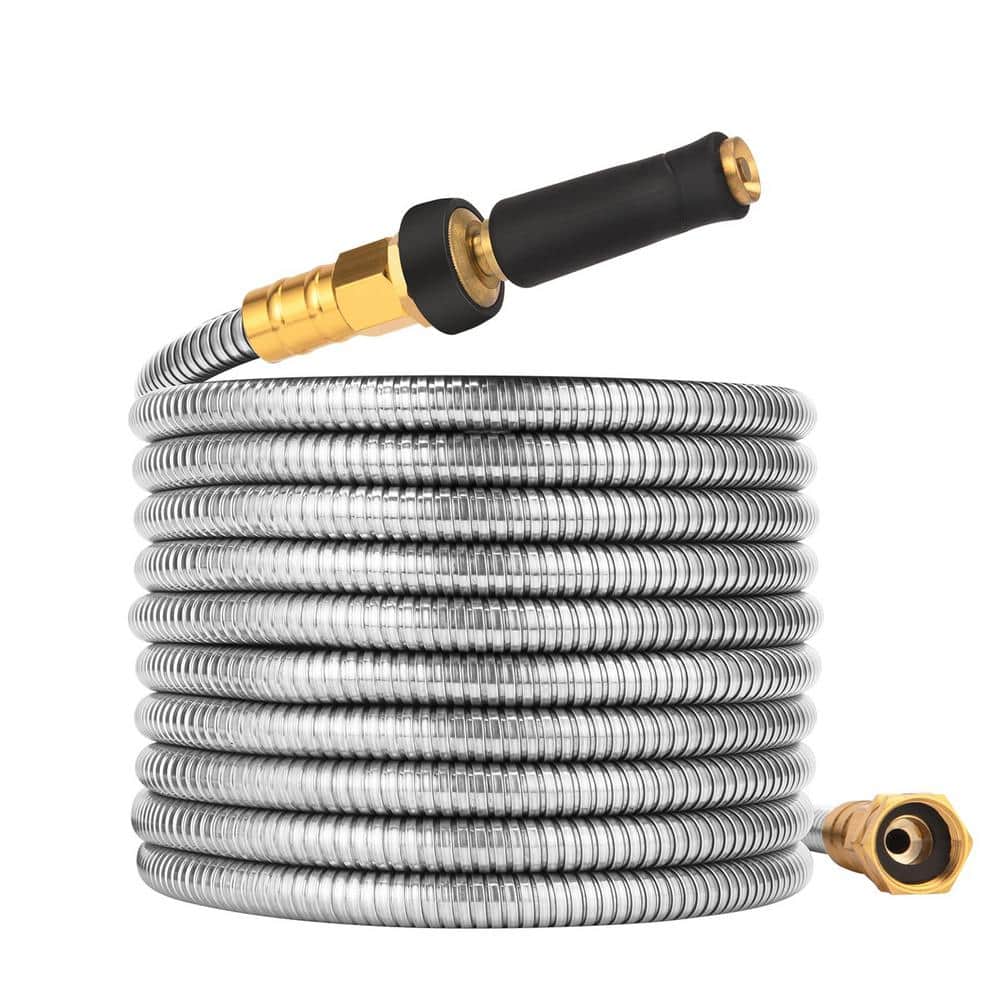 3/8 in. Dia. x 50 ft. Heavy Duty Stainless Steel Water Garden Hose Collapsible Hose no Kink Explosion - Hercitys