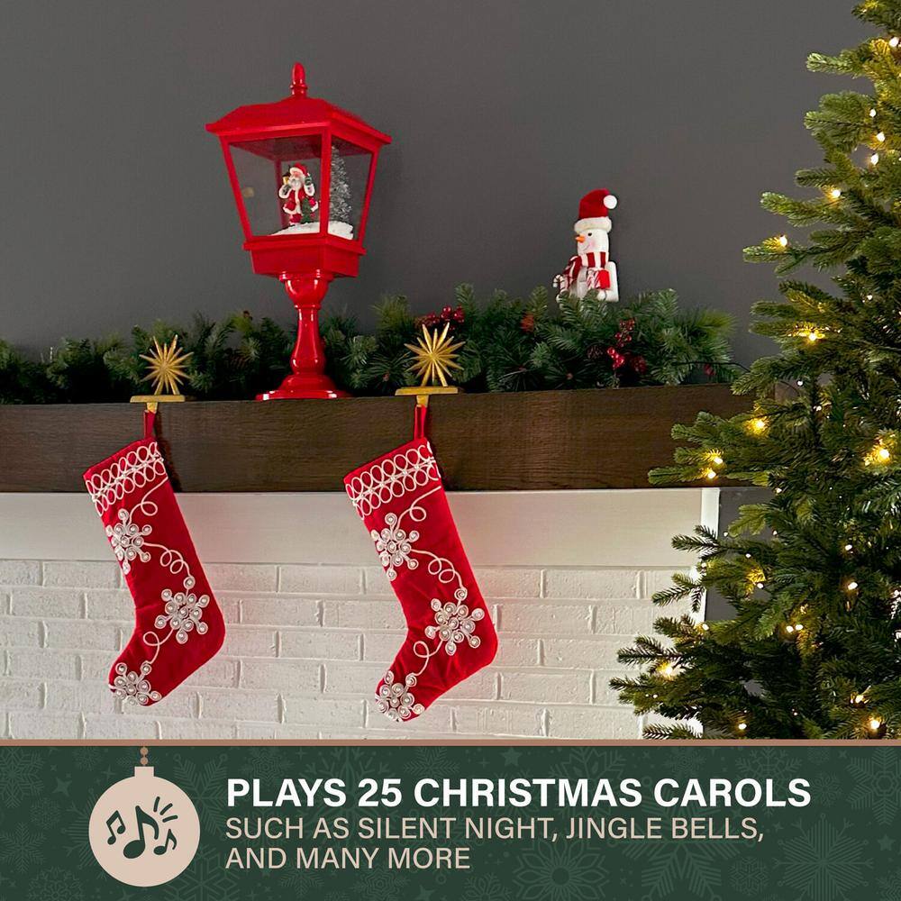 25 in. Musical Tabletop Lantern in Red Featuring Santa Scene and Snow Function - Hercitys