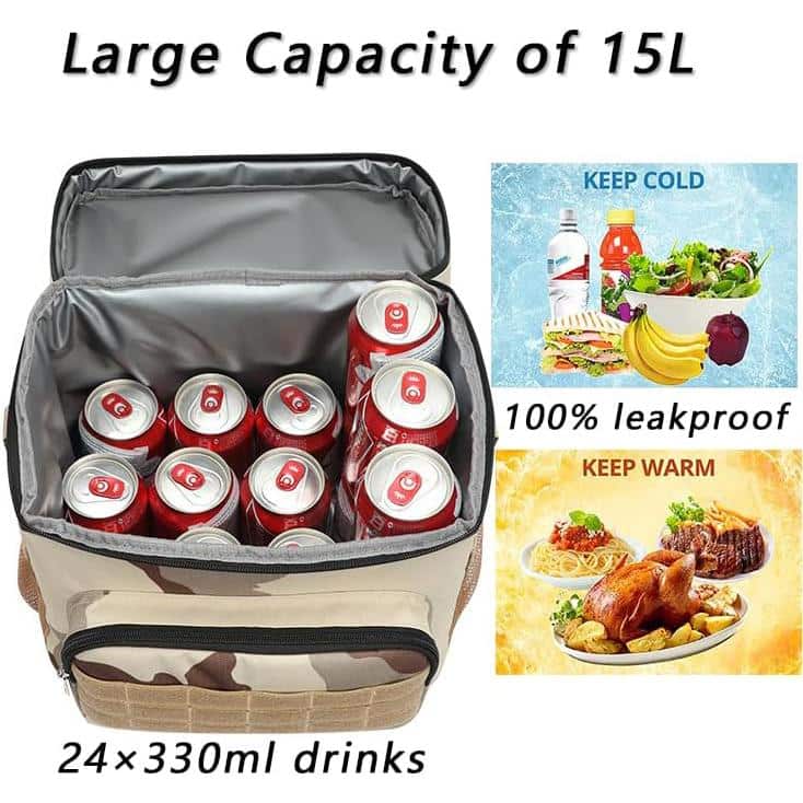 15.85 qt. Waterproof Black Insulated Lunch Bag Cooler Box for Tracel  Camping and Beach - Hercitys