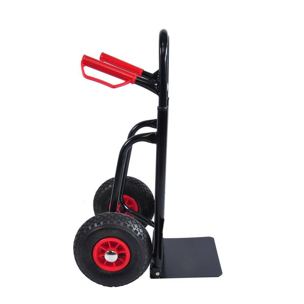 3.19 cu. ft. Black Red Steel Garden Cart with Double Handles, Retractable Handle and Folding Toe Board - Hercitys