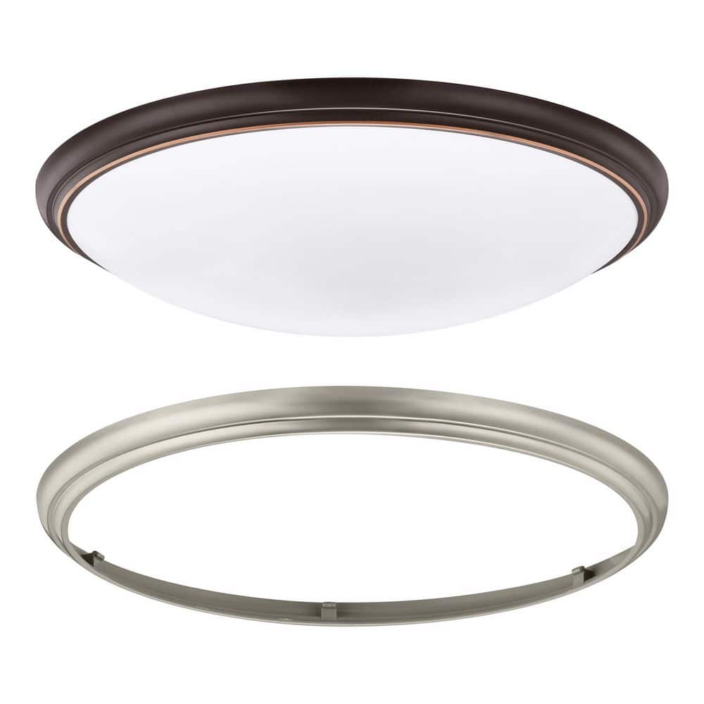14 in. Light Brushed Nickel and Oil-Rubbed Bronze Adjustable CCT Integrated LED Flush Mount with Interchangeable Trim - Hercitys