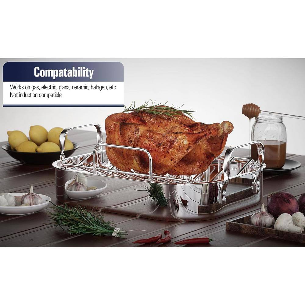 12 Qt. Stainless Steel Roaster Roasting Pan with Rack - Hercitys