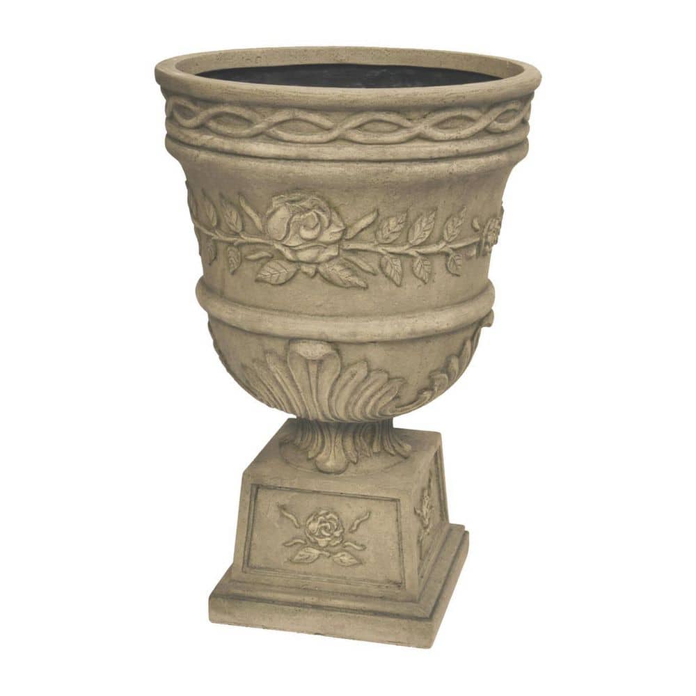 26 in. H. Granite Cast Stone Fiberglass Rose Urn - Hercitys
