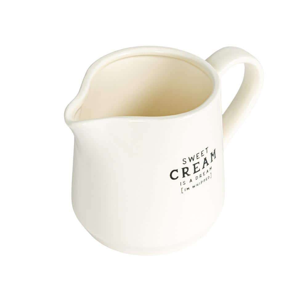 12 fl. oz. White Stoneware Creamer and Sugar Pot with Bamboo Spoon (Set of 2) - Hercitys