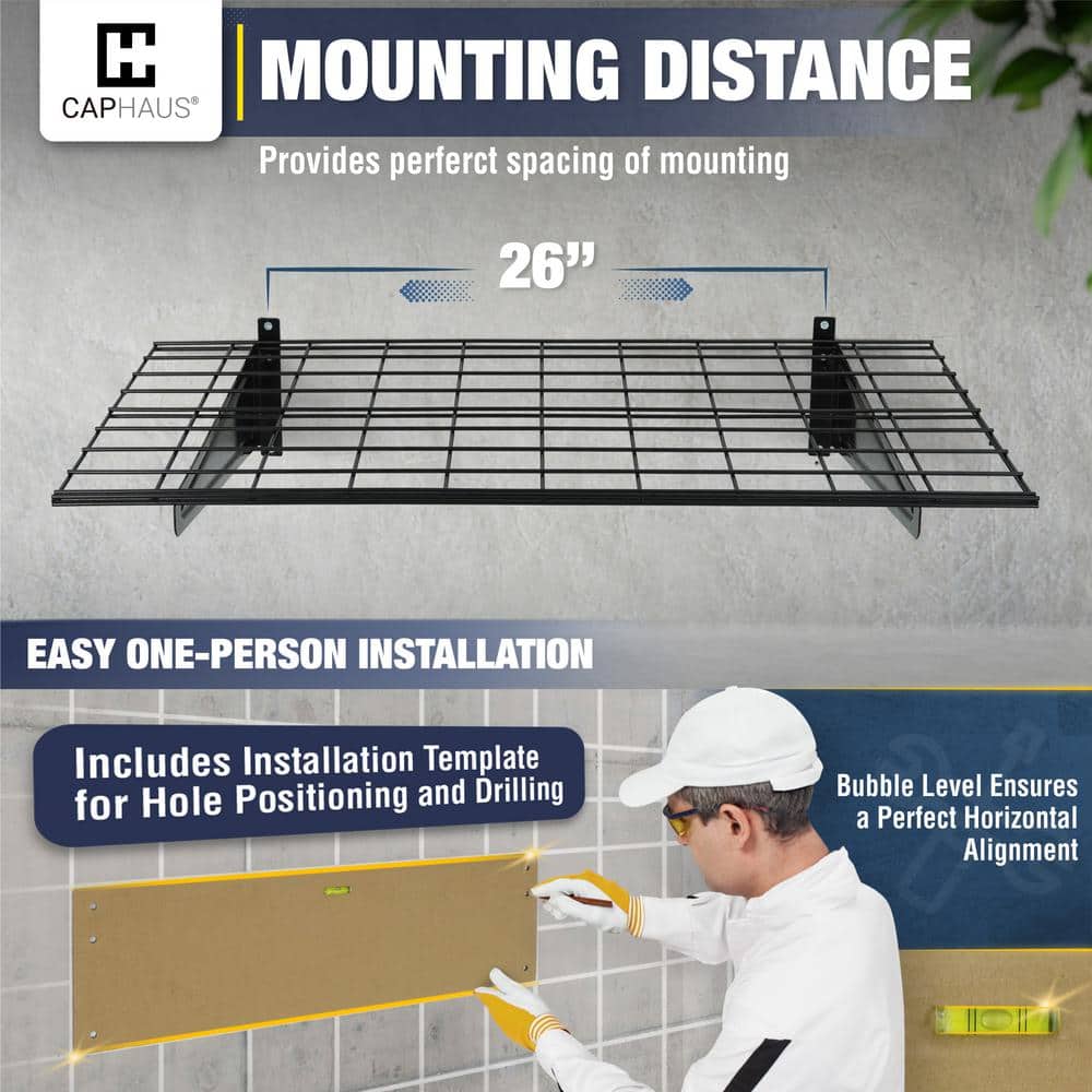 36 in. W x 18 in. D Black Metal Garage Wall Shelf, Wall Mounted Garage Shelves with 2 Bike Hooks, (Pack of 2) - Hercitys