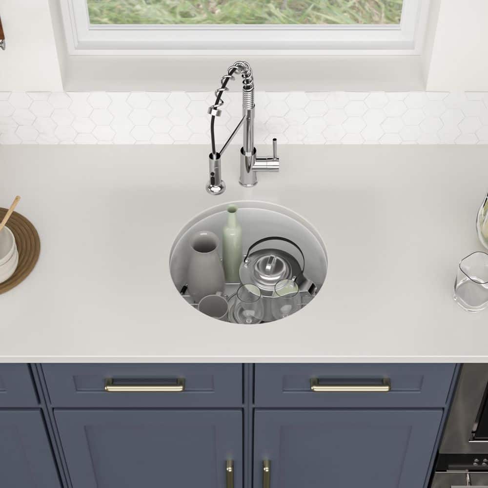 18 in. Fireclay Undermount Round Bar Sink with Bottom Grid and Drain Assembly - Hercitys