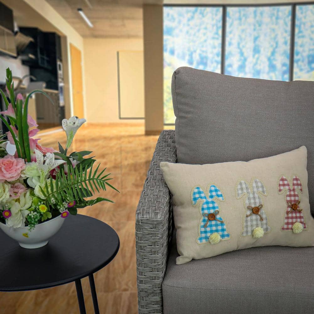 18 in.x10 in. Plaid Bunnies Easter Pillow - Hercitys