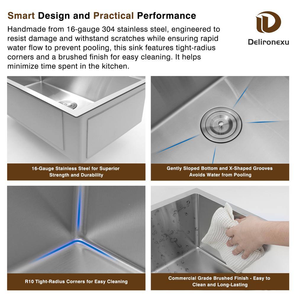 32 in. Undermount Kitchen Sink-16 Gauge Stainless Steel Single Bowl, Modern Design with Grid, Strainer and Drying Rack - Hercitys