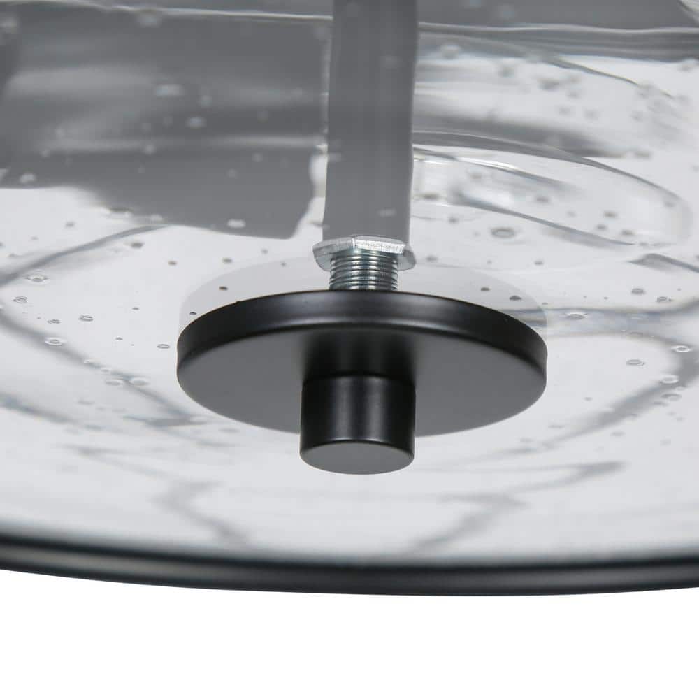 13 in. 3-Light Black Modern Farmhouse Foyer Flush Mount with Clear Seeded Glass Shade Classic Circle Ceiling Light - Hercitys