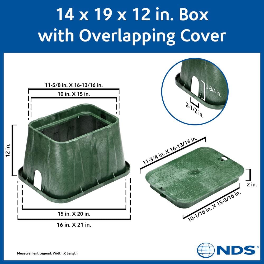 14 in. X 19 in. Rectangular Pro-Spec Series Valve Box & Cover, 12 in. Height, Green Box, Green ICV Cover - Hercitys