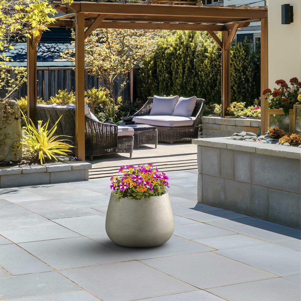 18.5 in. Large Light Gray(Premium Inner) Concrete Round planter/Pot with Drainage Holes - Hercitys