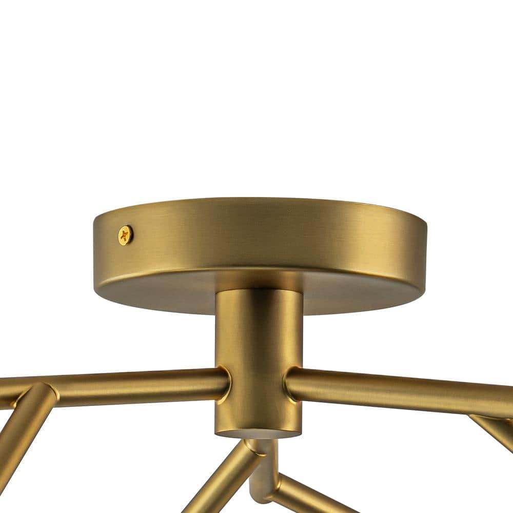 28.74 in. 6-Light Brushed Gold Mid-Century Modern Branch Bubble Globe Semi-Flush Mount Chandelier with Clear Glass Shade - Hercitys