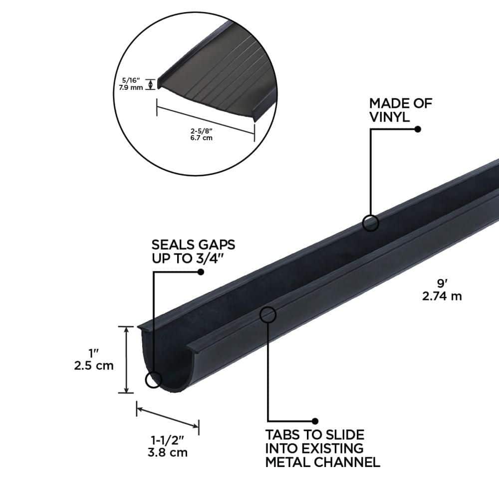 2.625 in. x 9 ft. Black Vinyl Replacement for Garage Door Weatherstripping - Hercitys