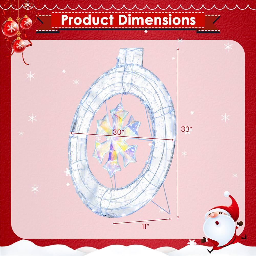 33 in. White PreLit White Light Artificial Christmas Wreath with 128 Cold White LED Lights - Hercitys