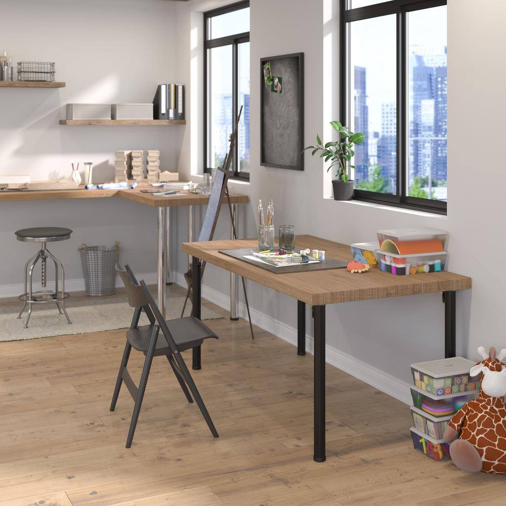 28 in. (711 mm) Matte Black Metal Folding Table Leg with Leveling Glide - Hercitys