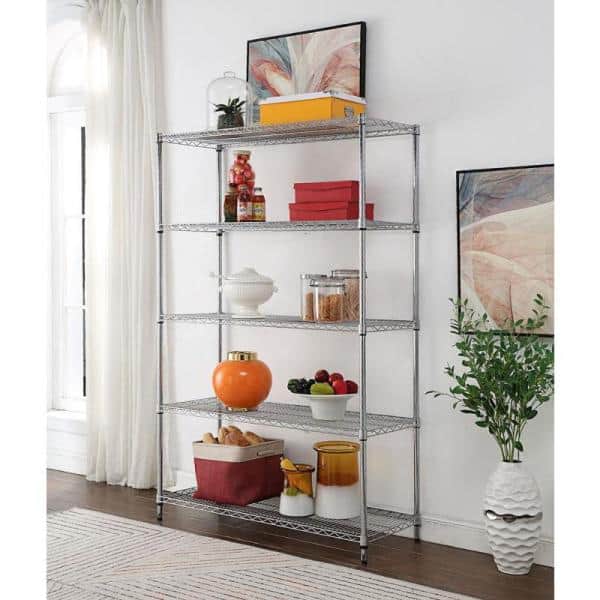 5-Tier Steel Wire Shelving Unit with Casters in Chrome (48 in. W x 72 in. H x 18 in. D) - Hercitys
