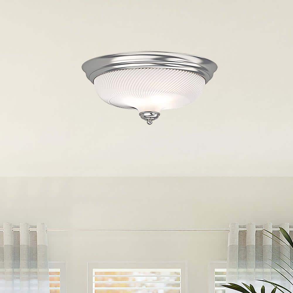 15 in. 3-Light Brushed Nickel Flush Mount with Frosted Ribbed Glass Bowl - Hercitys