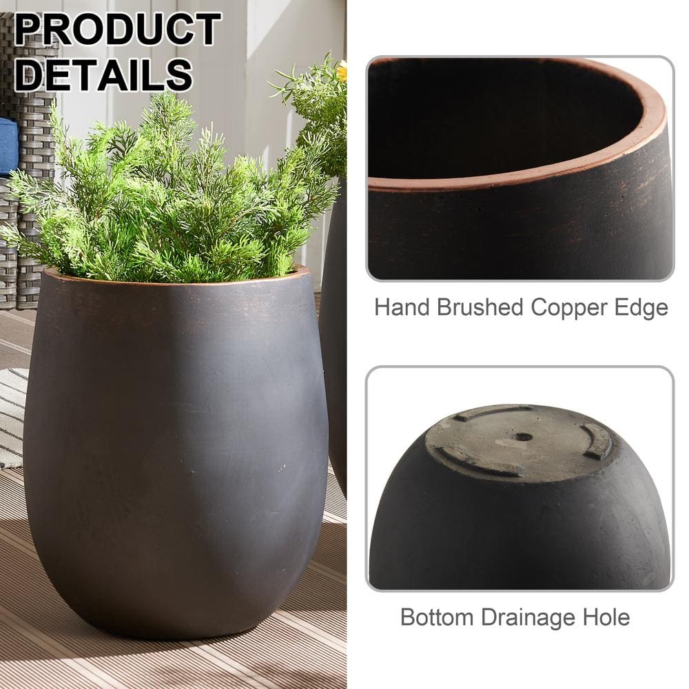 20 in. H Weathered Concrete Tall Planter Pot Black (Set of 3) - Hercitys