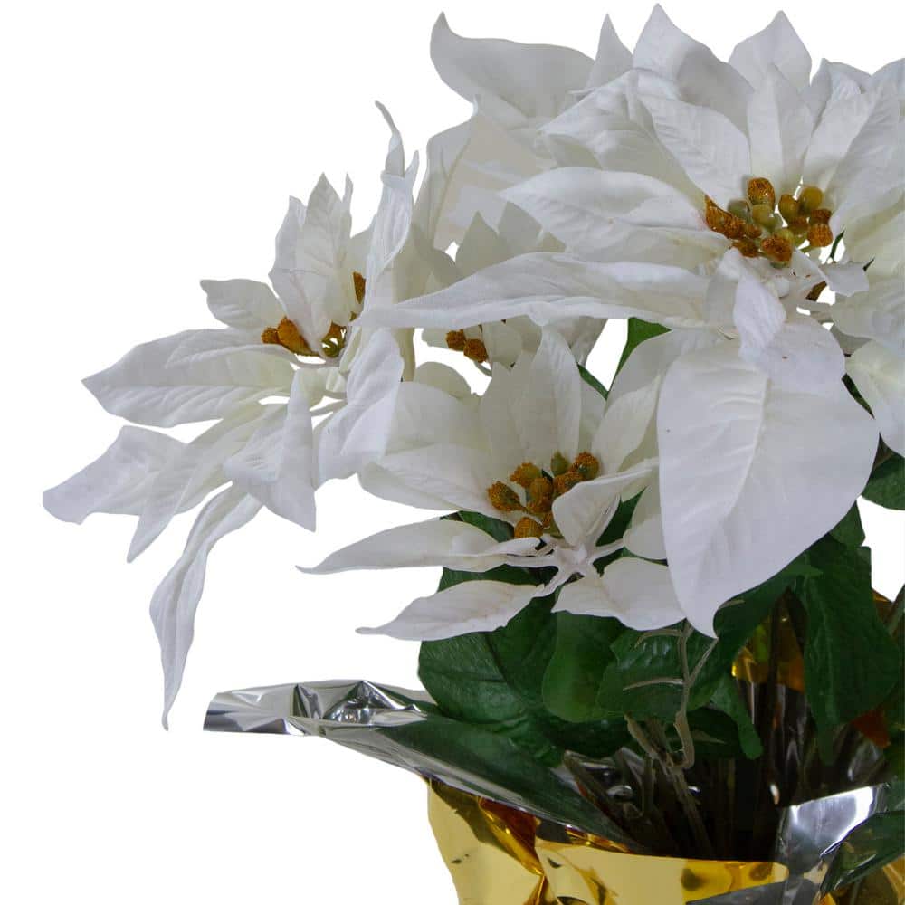 17 in. Potted White Artificial Poinsettia Christmas Arrangement - Hercitys