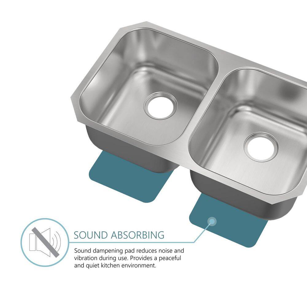 32 in. 50/50 Double Bowl 18-Gauge Stainless Steel Undermount Kitchen Sink - Hercitys