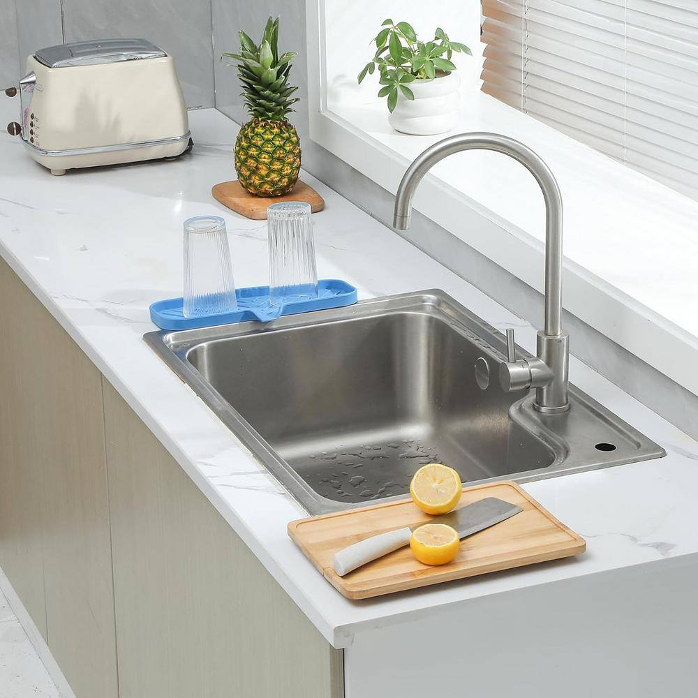 12 in. Silicone Bathroom Soap Dishes with Drain and Kitchen Sink Organizer, Sponge Holder Dish Soap Tray in Lichen Blue. - Hercitys