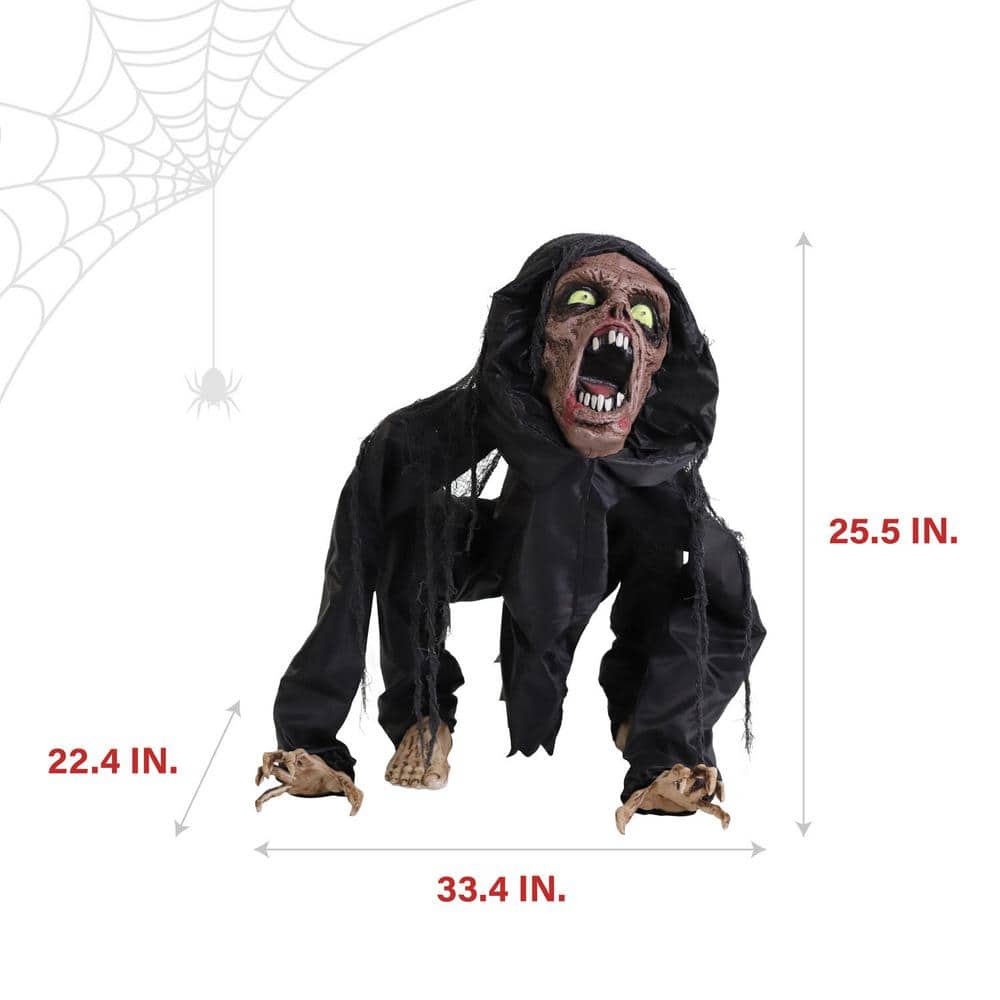 17.5 in. Battery Operated Animatronic Zombie with Red LED Eyes Halloween Prop - Hercitys