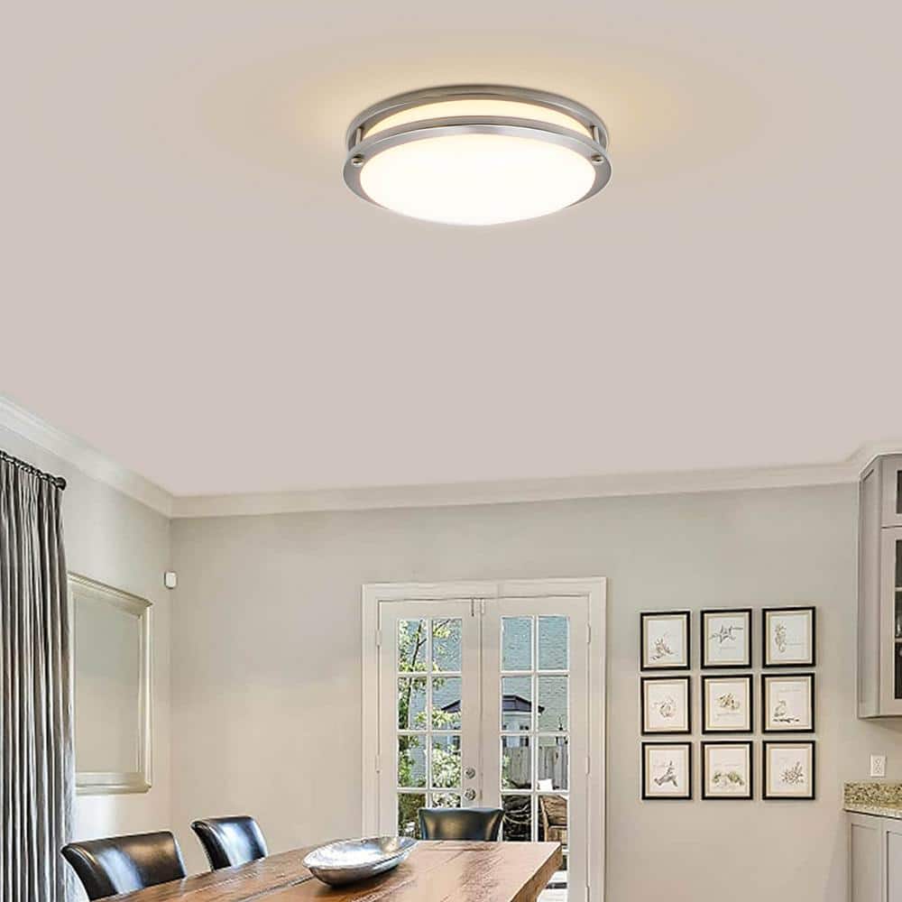 12 in. Brushed Nickel Dimmable LED 3000K Warm White Flush Mount Light Fixture - Hercitys
