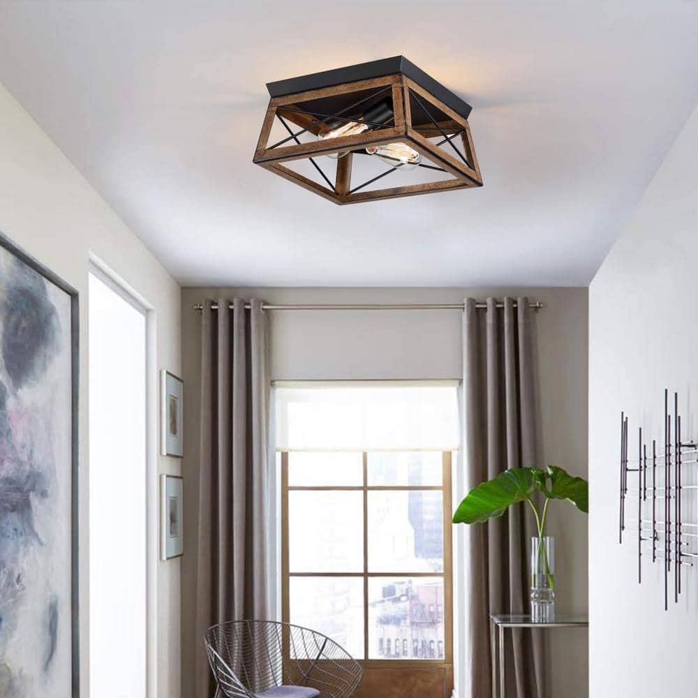 12 in. 2-Lights Bronze Ceiling Smart Flush Mount (1-Pack) - Hercitys