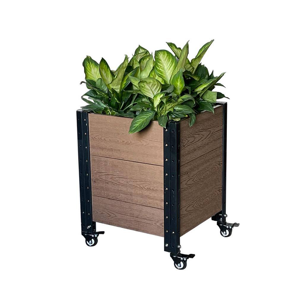 19 in. D x 24 in. H x 17 in. W Brown and Black Composite Board and Steel Mobile Corner Planter Box Raised Garden Bed - Hercitys