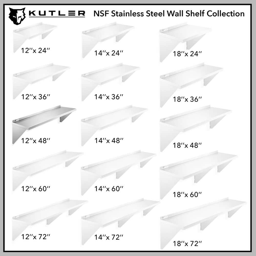 48 in. W x 12 in. D Stainless Steel Wall Mounted Shelf, Restaurant, Kitchen, Laundry, NSF Certified Garage Wall Shelf - Hercitys