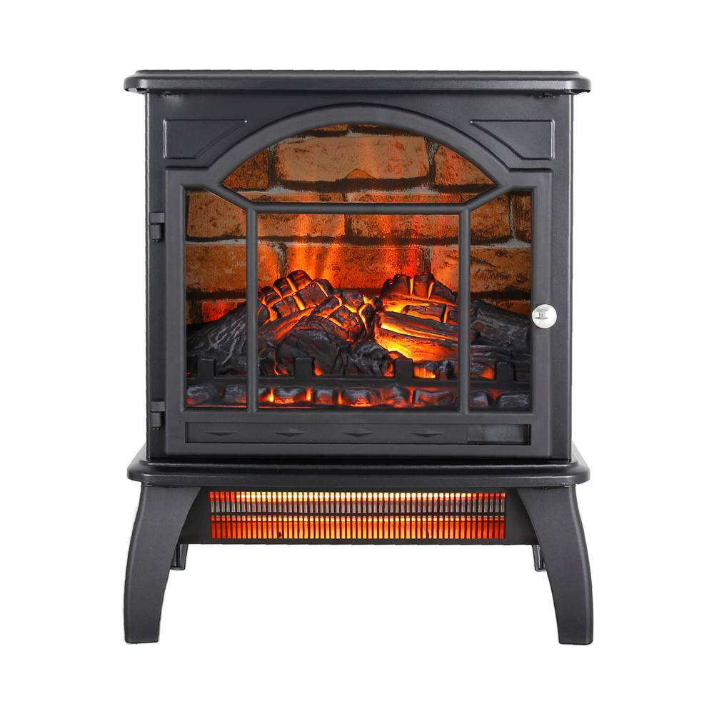 18 in. Freestanding 3D Flame Infrared Quartz Electric Fireplace in Black with Remote Control - Hercitys