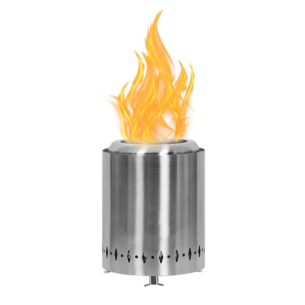 5.1 in. x 7.68 in. Outdoor Stainless Steel Wood Burning Fire Pit Smokeless, Silver - Hercitys