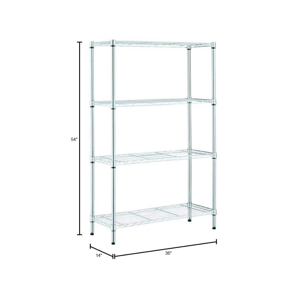 4-Tier Steel Wire Shelving Unit in Chrome (36 in. W x 54 in. H x 14 in. D) - Hercitys