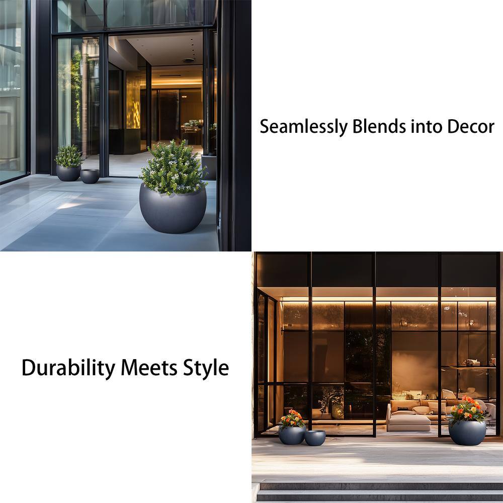 11.5 in.,15 in.,19 in. Large Granite Gray Concrete Round planter / Pot with drainage holes (Set of 3) - Hercitys