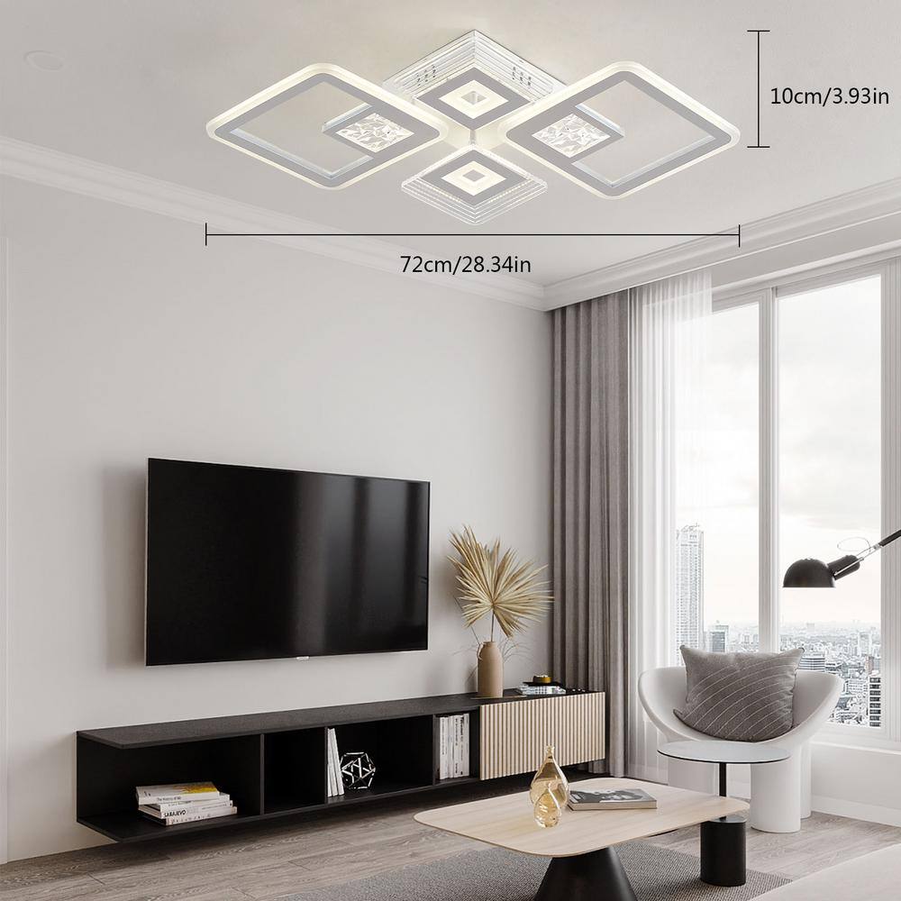 28.34 in. 1-Light White Modern Geometric Design Dimmable Selectable LED Semi-Flush Mount Ceiling Light with Remote - Hercitys