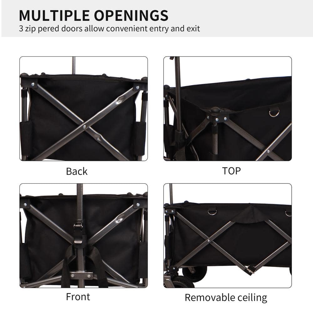 270 lbs. Capacity 4.5 cu. ft. Folding Fabric Utility Wagon Beach Serving Garden Cart with Adjustable Handle (Black) - Hercitys