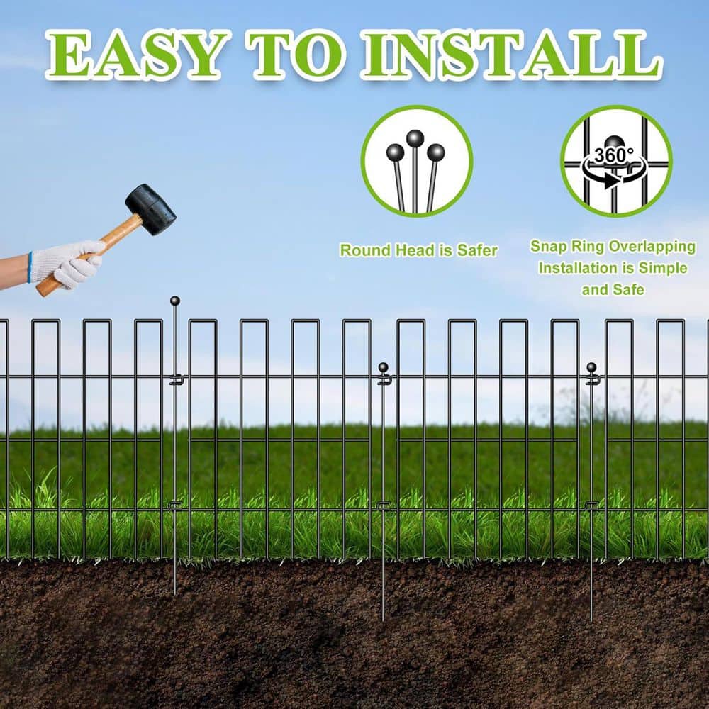 25 Pack No Dig Garden Fence Animal Barrier 27 ft. Rustproof 17 in. H 1.25 in. Spike Spacing Dog Digging Prevention - Hercitys