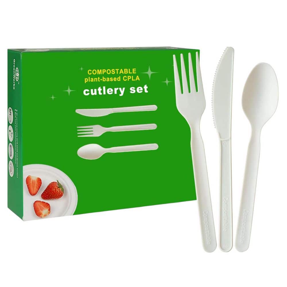 150 Count 7 in. Heavy-Duty Compostable Utensils, 50 Forks 50 Spoons 50 Knives - Hercitys