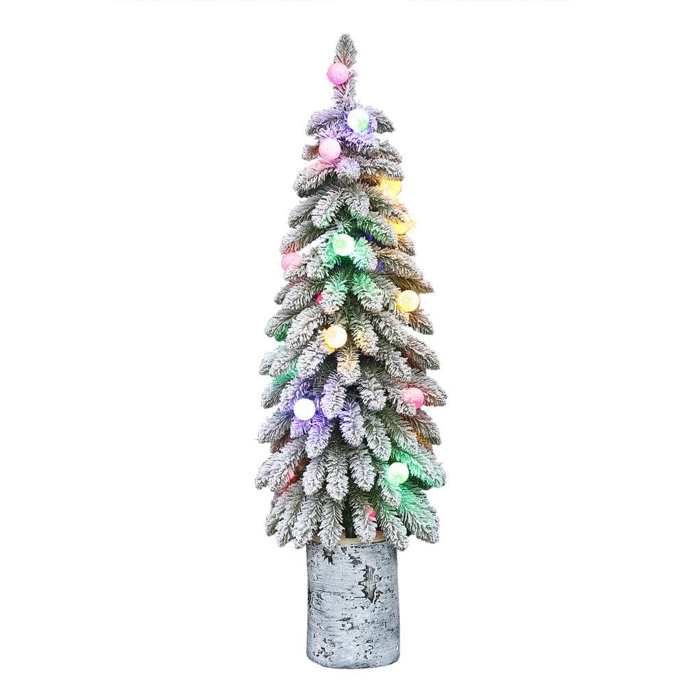 4 ft. Prelit Flocked Alpine Artificial Christmas Tree with 20 Lights - Hercitys