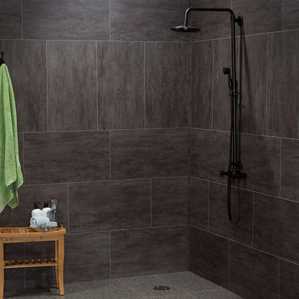 25.6 in. L x 14.8 in. W Ashen Slate No Grout Vinyl Wall Tile (21 sq. ft./case) - Hercitys