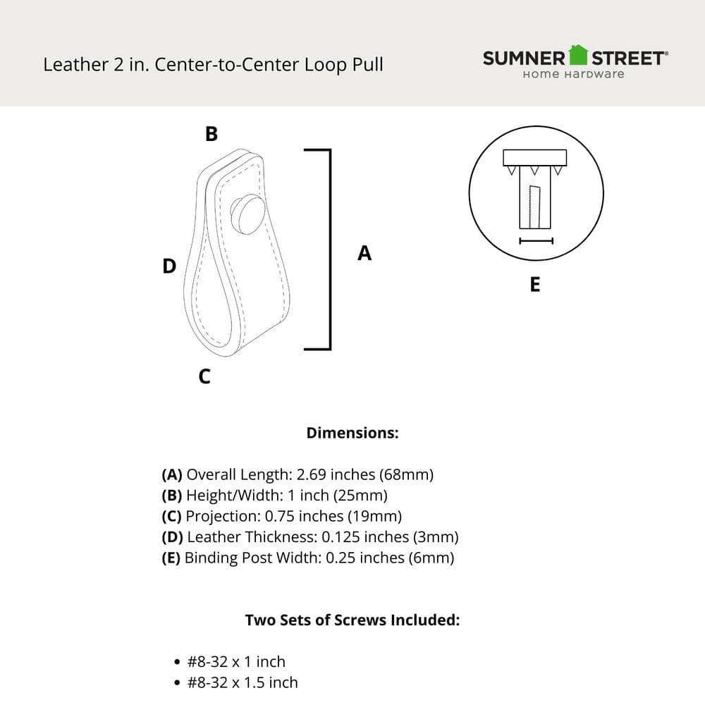 2-Pack Saddle Leather 2 in. (51 mm) Satin Brass Loop Drawer Pull - Hercitys