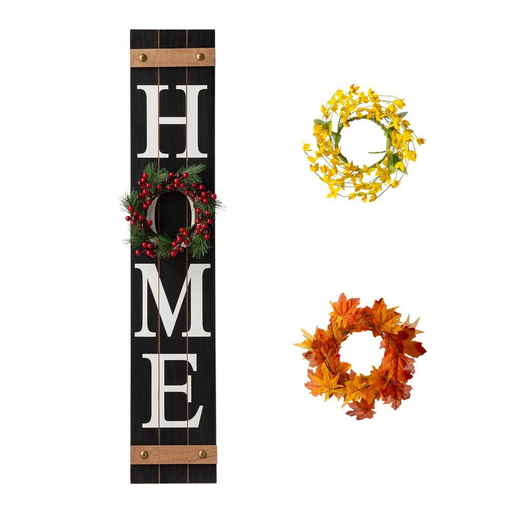 42 in. H Wooden Home Porch Sign with 3 Changable Wreathes (Spring/Fall/Christmas) - Hercitys